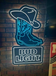 Bud Light Cowboy Hat and Boots Neon Sign