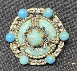 Vintage Turquoise and Silver-Tone Brooch
