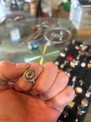 Oval Silver-Toned Ring with Inlay Stone