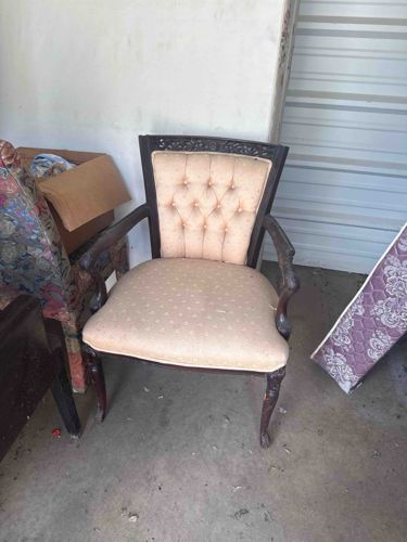 Vintage Carved Wood Armchair with Tufted Upholstery
