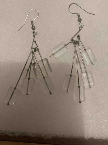 Clear Rectangular Bead Dangle Earrings