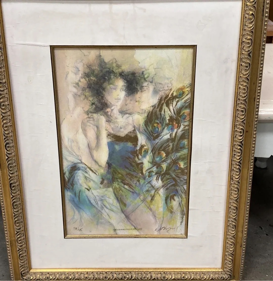 Submitted photo of Framed mixed media or print artwork in the manner of a figurative composition