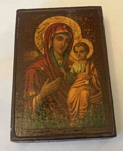 Greek Orthodox Icon of Theotokos and Christ Child (Printed on Wood)