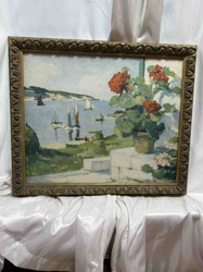 Seascape with Sailboats and Geraniums Painting