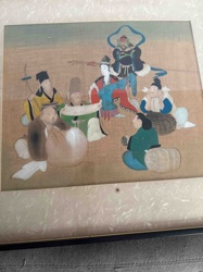 Asian Figures Gathering Silk Painting