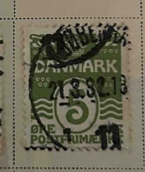 Danish 5 Ore Stamp with Postmark