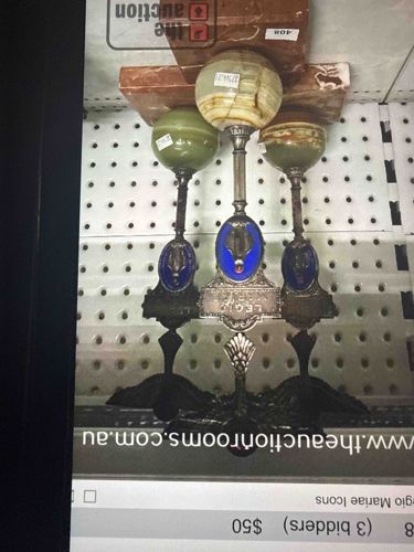 Three-Light Onyx and Metal Candelabra