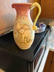 Applied Elephant Motif Art Glass Pitcher/Vase