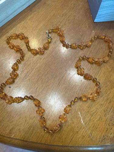 Amber-Colored Glass/Resin Beaded Necklace
