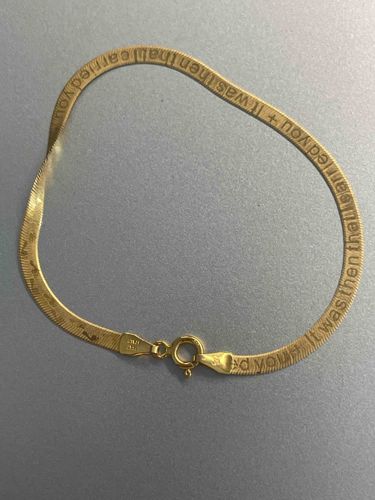 Gold-Tone Engraved Herringbone Bracelet with 'Footprints in the Sand' Verse