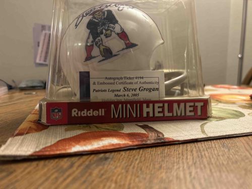 New England Patriots Riddell Mini Helmet signed by Steve Grogan