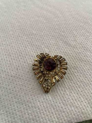 Vintage Amethyst Glass and Rhinestone Heart Pin