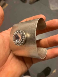 Antiqued Silver-Tone Cuff Bracelet with Rhinestone Embellishment