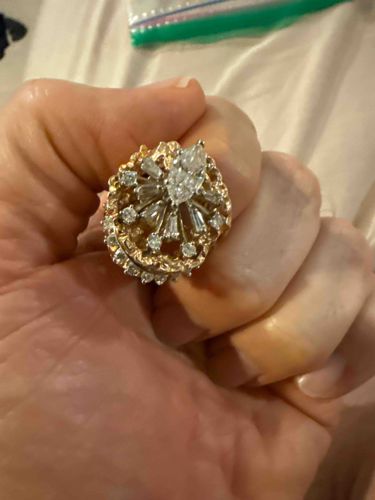 Vintage 14K Yellow Gold Marquise and Tapered Baguette Diamond Ballerina Cocktail Ring