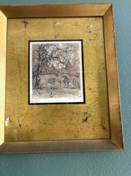 Framed Hand-Colored Etching of a European Townscape