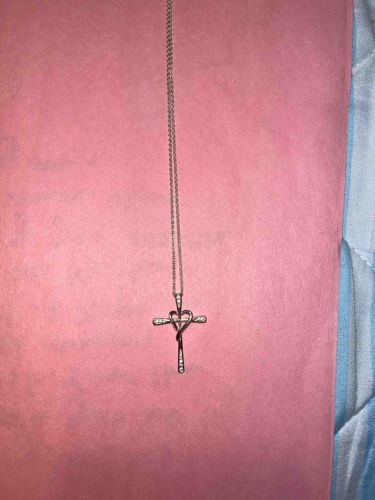 Heart and Cross Pendant Necklace with Pave Stones