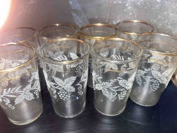 Vintage Gold Rimmed Grapevine Motif Juice Glasses (Set of 8)