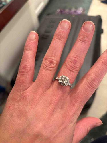 White Gold and Diamond Square Cluster Halo Ring