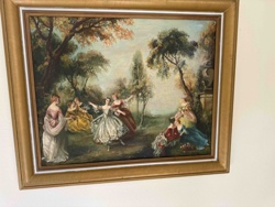 Fête Galante Style Oil Painting of Dancing Figures in a Park