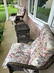 Brown Wicker Outdoor Seating Set with Floral Cushions