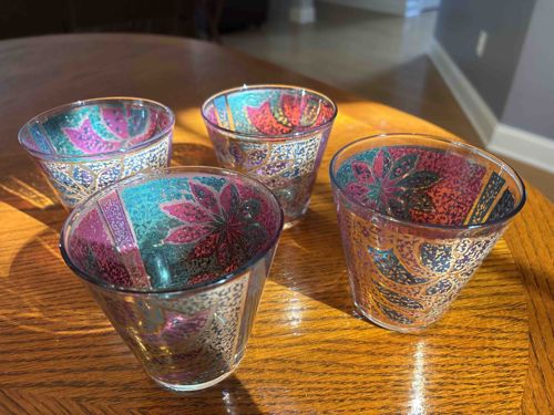 Set of Four Bohemian-Style Decorated Glass Tumblers
