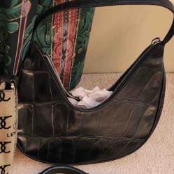 Black Crocodile Embossed Crescent Shoulder Bag