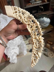 Hand-Carved Ivory Pagoda/Village Scene Tusk Segment