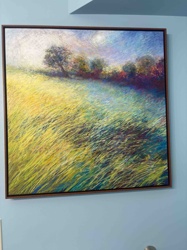 Impressionistic Landscape Painting of a Grassy Field