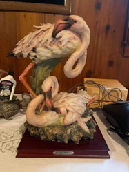 Two Flamingos Figurine on Wood Base