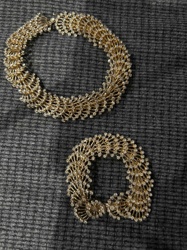 Gold-Tone Rhinestone Fringe Necklace and Bracelet Set