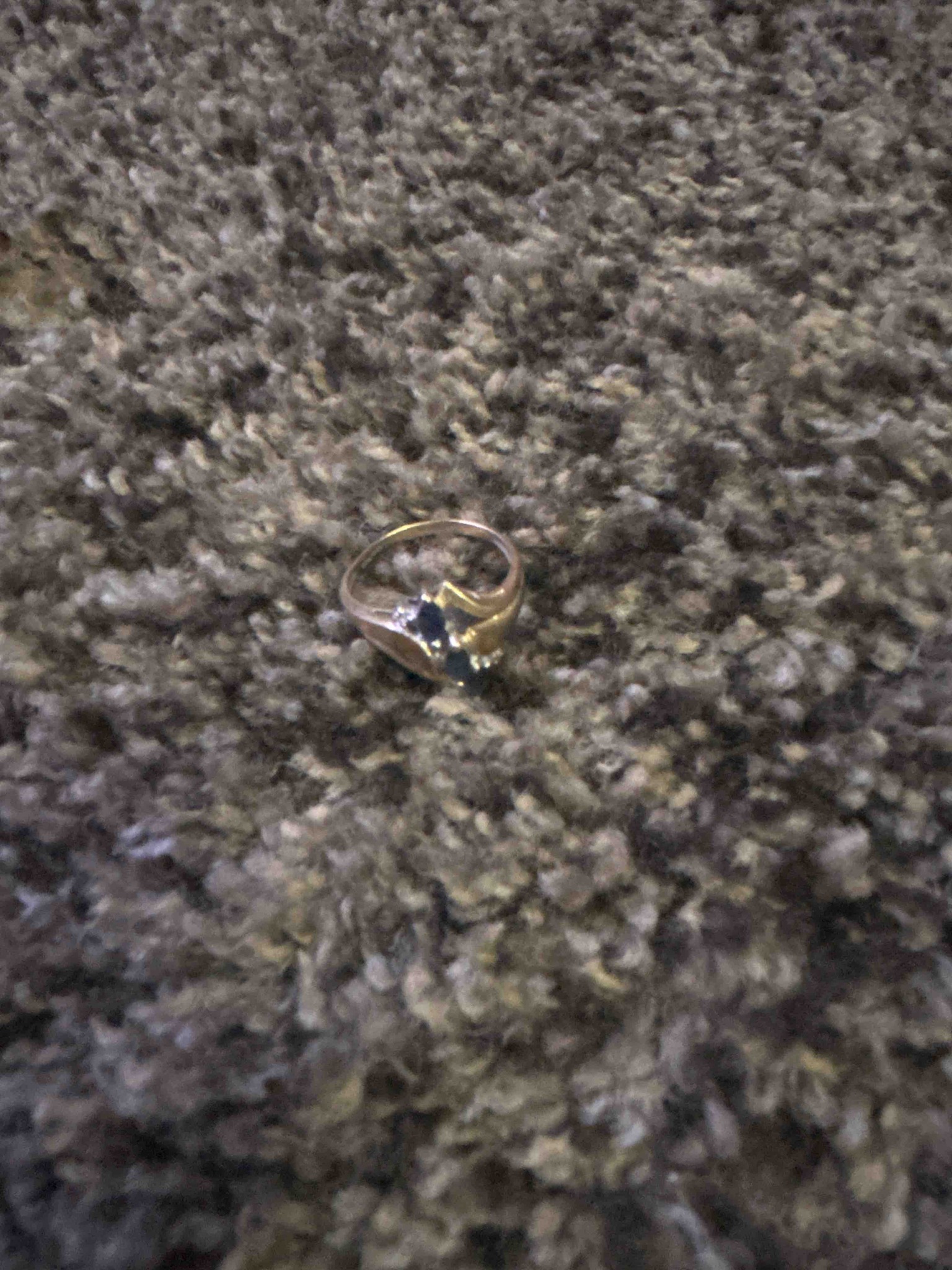 Gold S-Curve Ring with Blue Gemstones and Melee Diamonds