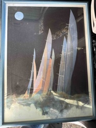 Framed Abstract Sailboat Print at Night