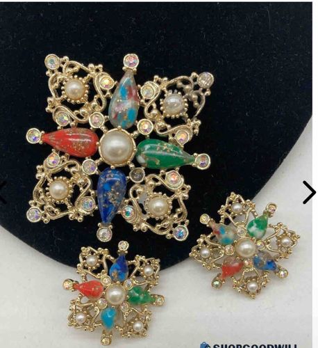 Maltese Cross Brooch and Earrings Set
