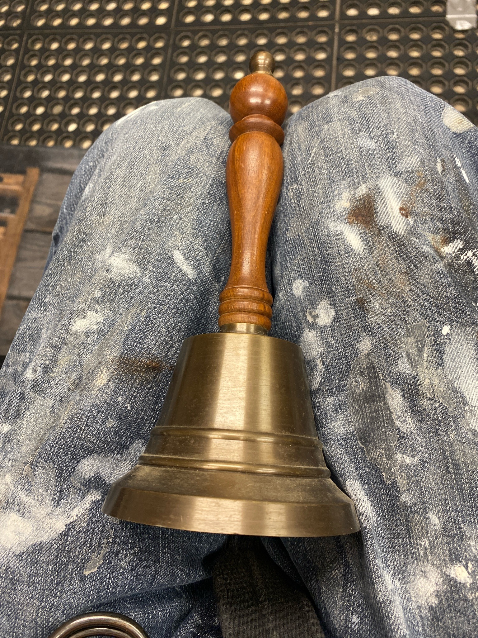 Submitted photo of Brass hand bell with turned wooden handle