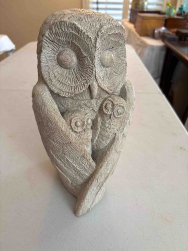Modernist Owl and Owlets Cast Resin Sculpture