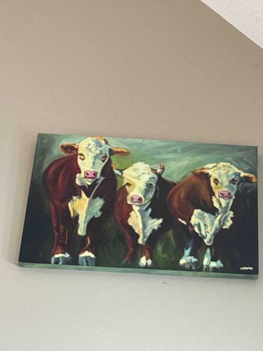 Painting of Three Hereford Calves