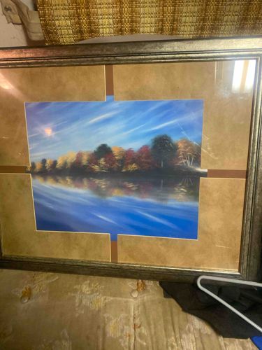 Framed Landscape Pastel or Print with Geometric Matting