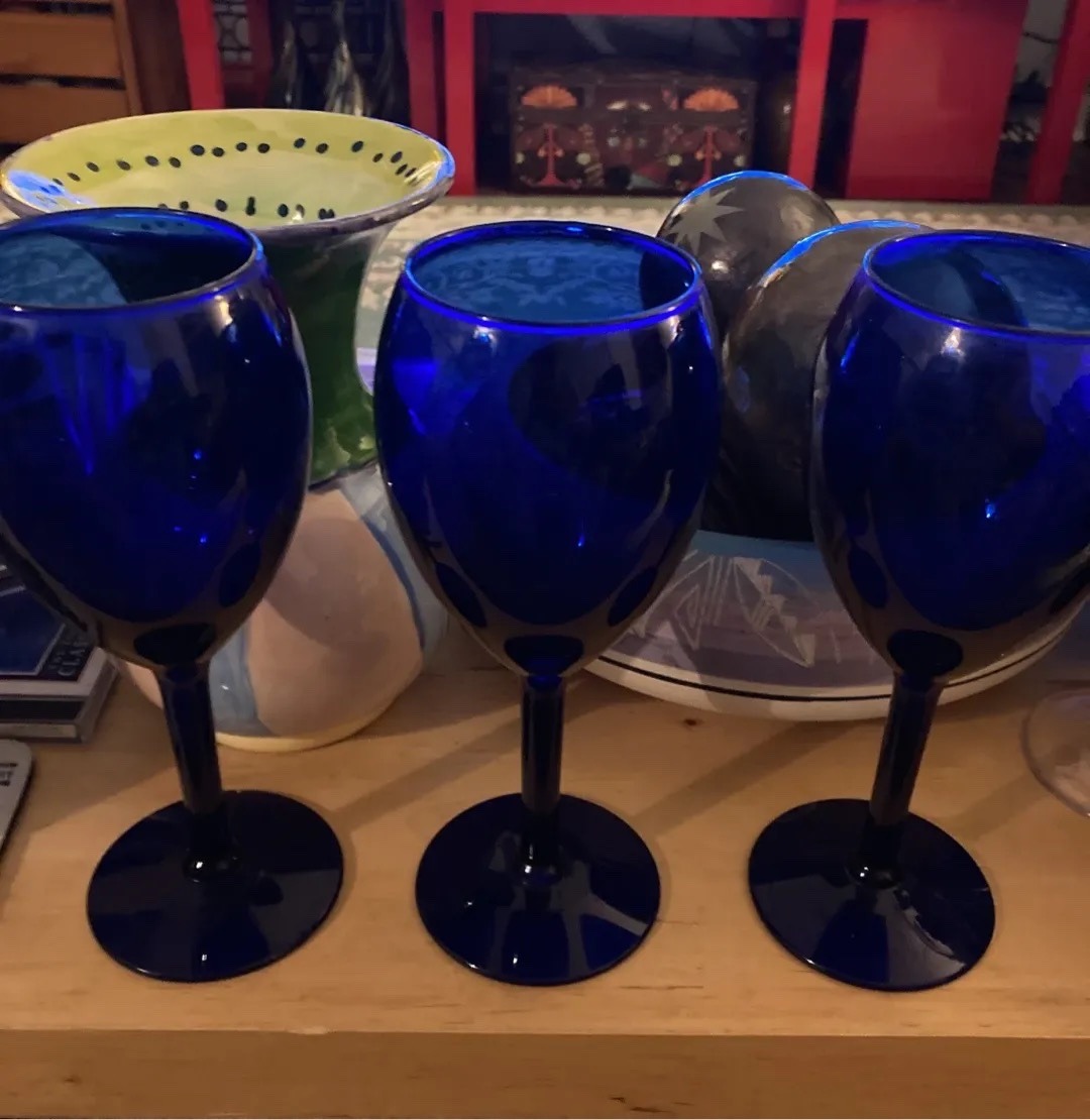 Submitted photo of Set of Three Cobalt Blue Glass Wine Goblets