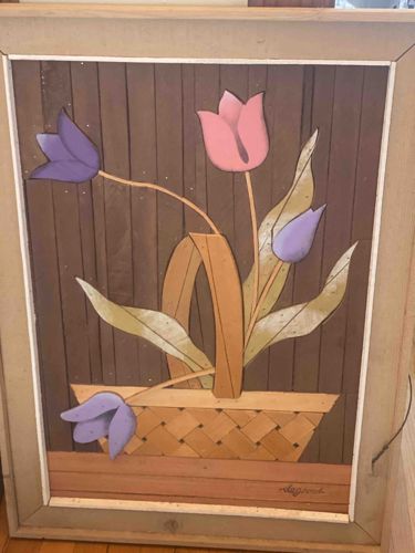 Mid-Century Modern Mixed Media Wood Inlay Relief Art by Sagona