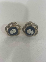 Gold-Toned Braided Frame Cameo Earrings