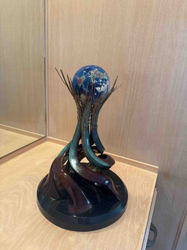 Bronze Wheat and Globe Sculpture