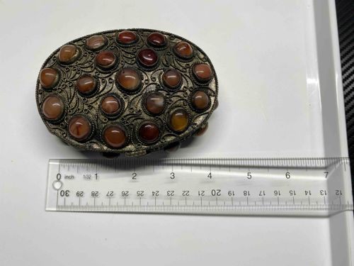 Vintage Indian Filigree and Agate Cabochon Oval Box