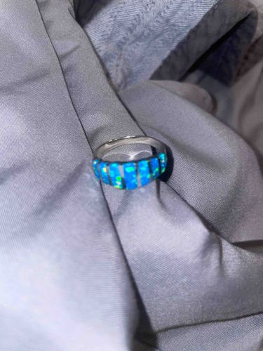 Inlaid Blue Opal Band Ring