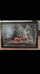 Horse-Drawn Wagon Street Scene Framed Art Print