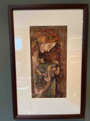 Framed Mixed Media Artwork: Mother and Child with Abstract Elements