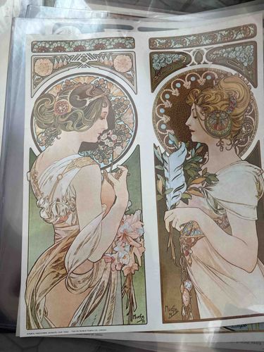 Alphonse Mucha's 'Primrose' and 'Feather' Art Nouveau Print