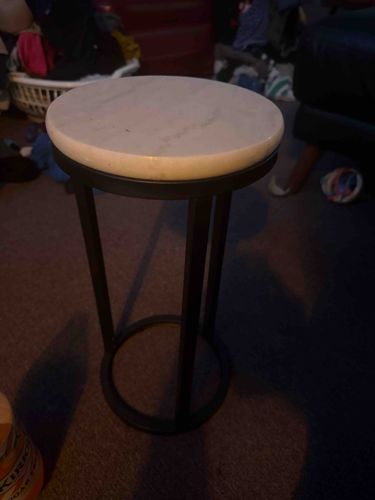 Marble-Top Metal Pedestal Side Table