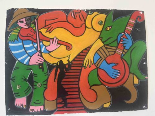 Bo Breguet Acrylic Painting - Musical Figures