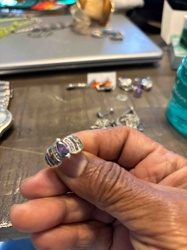 Multi-Color Inlay and Amethyst Solitaire Ring
