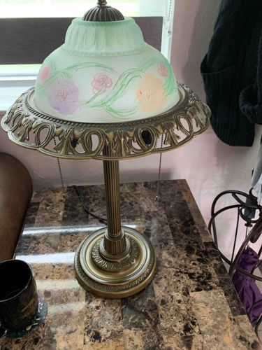 Accent Table Lamp with Floral Painted Glass Shade